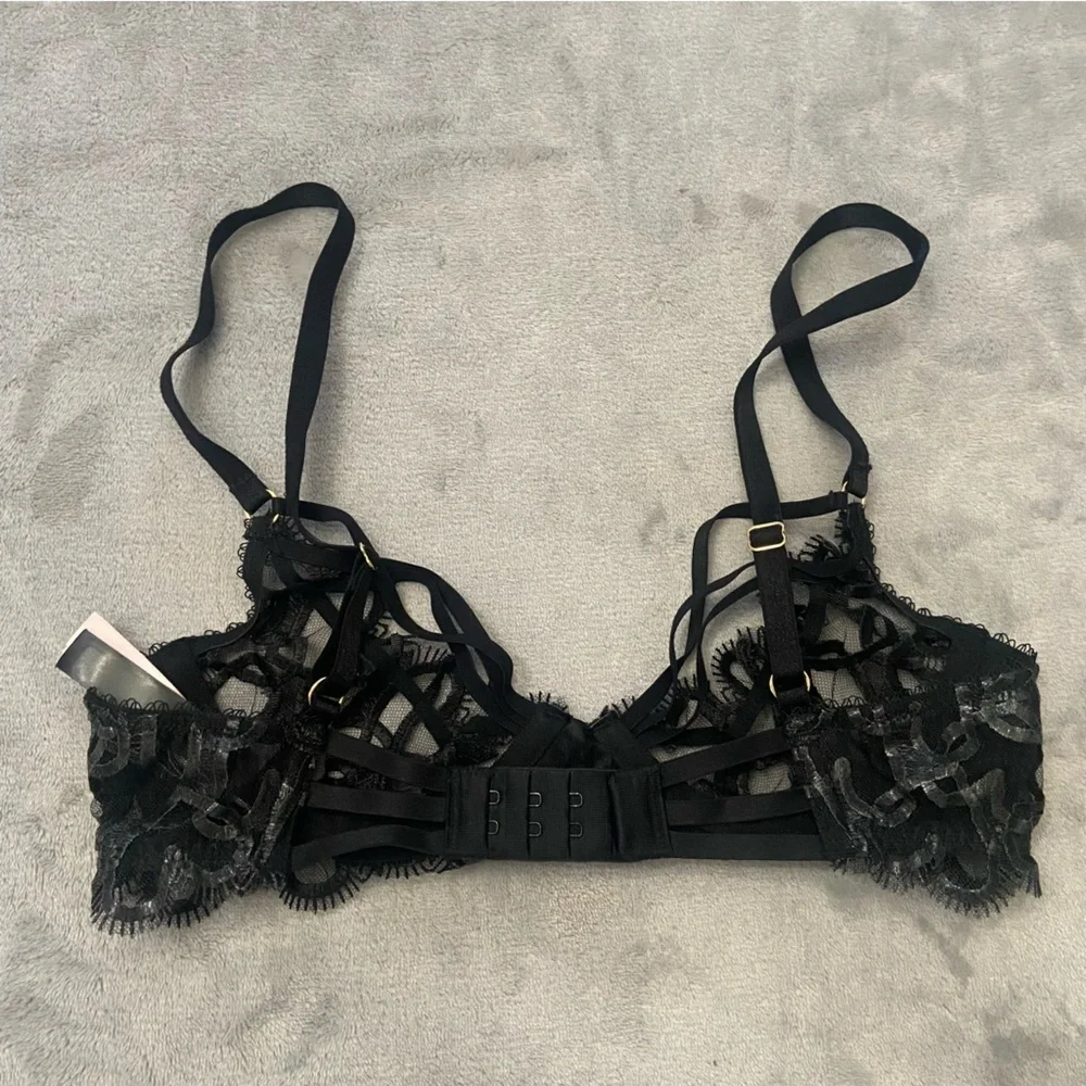 New! SET Victoria’s Secret shimmer heart bra panty black 10284 10409